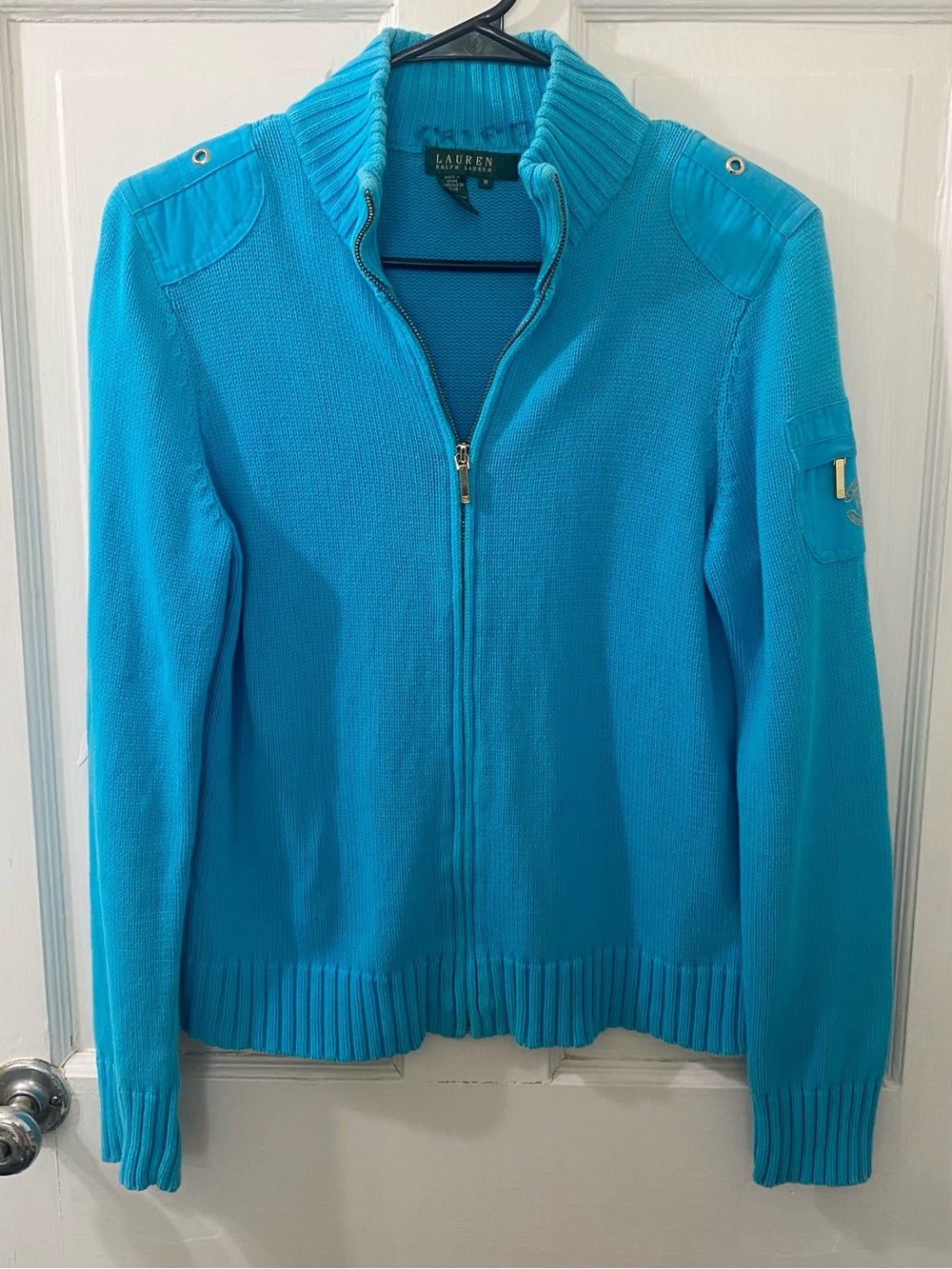 Lauren Ralph Turquoise Zip-Up Sweater
